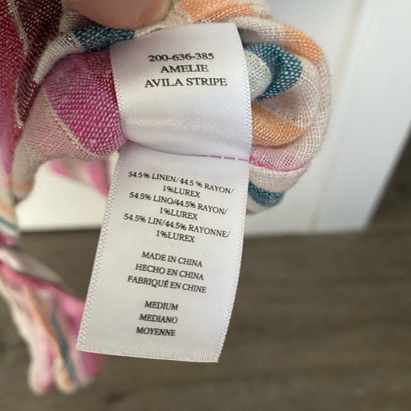 💜 Rails M Amelie Avila Stripe Linen Button Up Tie Bottom Top - Picture 7 of 7